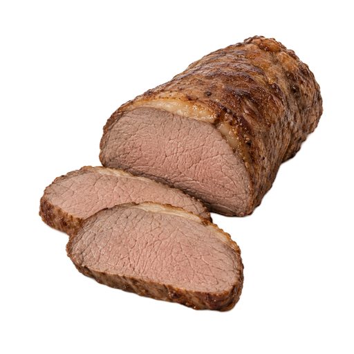 Ilustración de Carne de res, corte top loin, pieza pequeña para asar, sin hueso, carne magra y grasa separables, recortada hasta 1/8 de pulgada de grasa externa, categoría Select, asada al horno