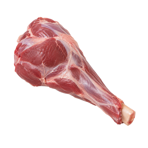 Illustration of Lamb, Australian, imported, fresh, leg, hindshank, heel on, bone-in, separable lean only, trimmed to 1/8" fat, raw