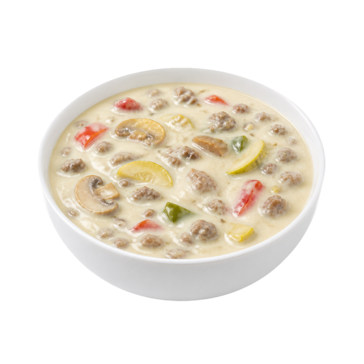 Illustration of Alfredo sauce with meat and added vegetables