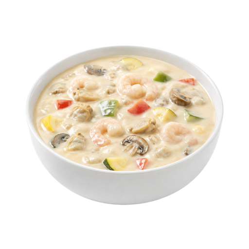 Illustration of Alfredo sauce with seafood and added vegetables
