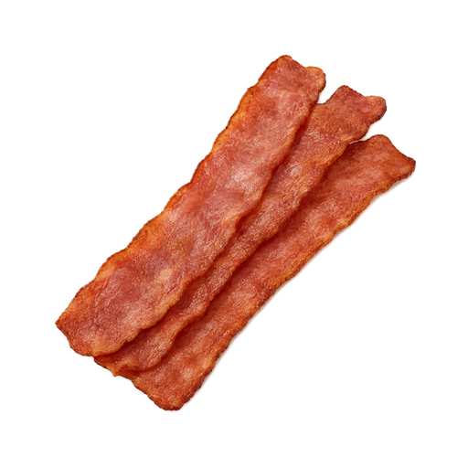 Ilustração de Bacon, tipo de carne não especificado, com teor reduzido de sódio, cozido