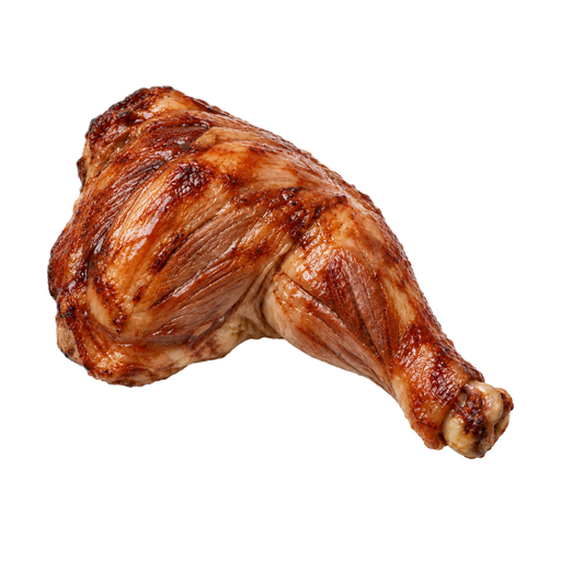 Ilustración de Pollo, pierna (muslo y contramuslo), asado a la parrilla con salsa, piel no consumida