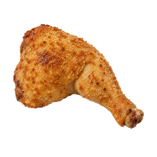 Ilustración de Pollo, pierna (muslo y contramuslo), horneado, empanado, piel / empanado consumidos