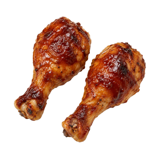 Illustration of Chicken drumstick, grilled with sauce, skin eaten