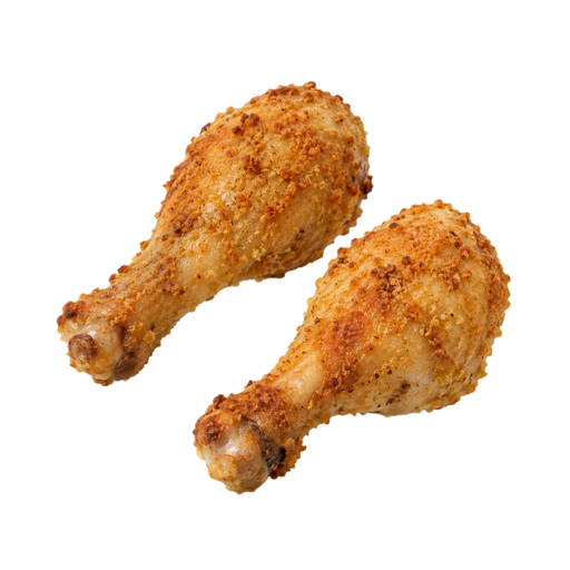 Illustration of Chicken drumstick, baked, coated, skin / coating eaten