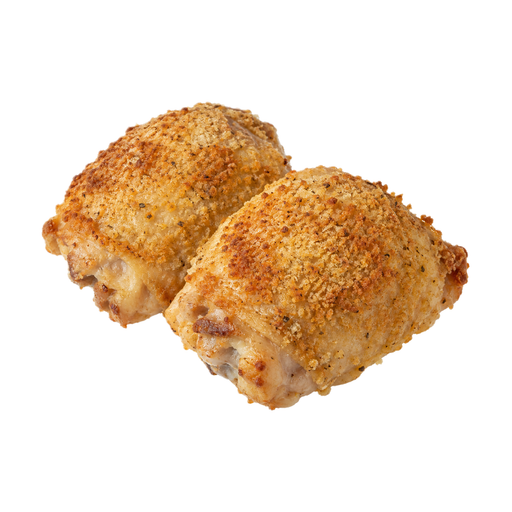 Illustration of Chicken thigh, baked, coated, skin / coating eaten
