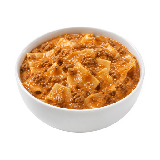 Illustration of Beef and noodles with tomato-based sauce