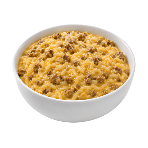 Illustration of Beef and rice with cheese sauce