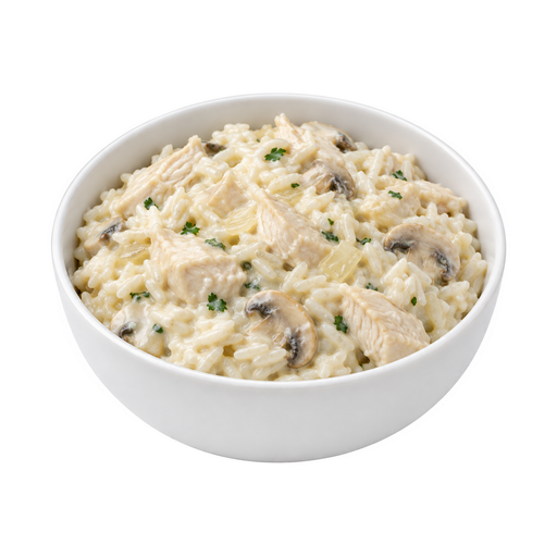 Illustration of Chicken or turkey and rice with cream sauce