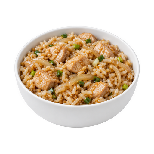 Illustration of Chicken or turkey and rice with soy-based sauce