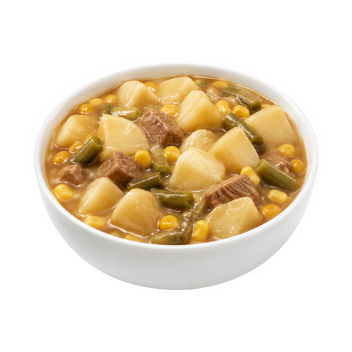 Illustration of Beef, potatoes, and vegetables excluding carrots, broccoli, and dark-green leafy; gravy