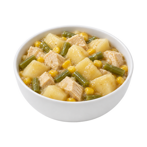 Illustration of Chicken or turkey, potatoes, and vegetables excluding carrots, broccoli, and dark-green leafy; gravy