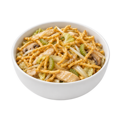 Ilustração de Chow mein ou chop suey de frango ou peru com macarrão