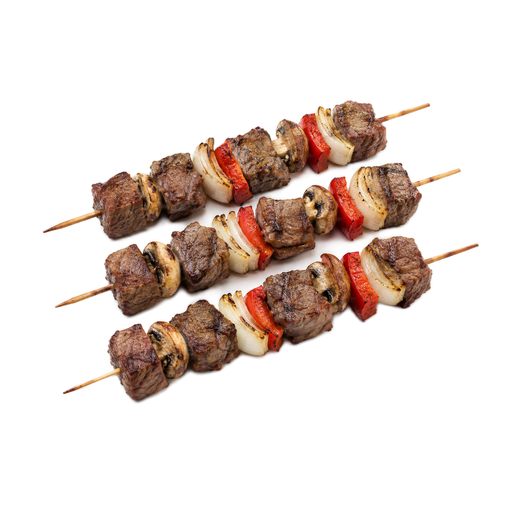 Illustration of Beef shish kabob with vegetables, excluding potatoes