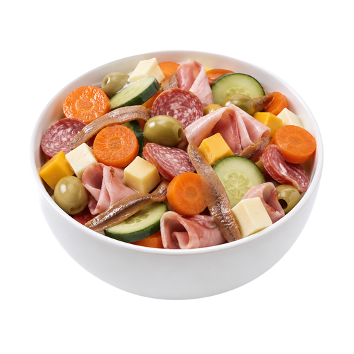 Illustration of Antipasto with ham, fish, cheese, vegetables