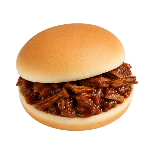 Ilustração de Sanduíche de carne bovina de churrasco, no pão branco de hambúrguer