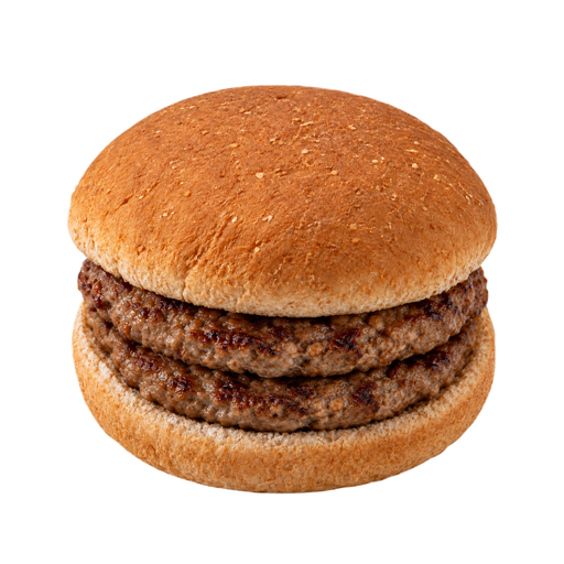 Ilustración de Hamburguesa doble en pan, en pan de trigo de hamburguesa, 2 hamburguesas de carne pequeñas