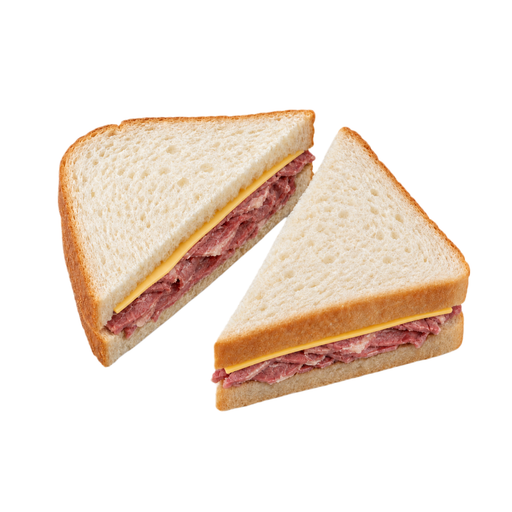 Ilustración de Sándwich de carne de res curada en salmuera, en pan blanco, con queso
