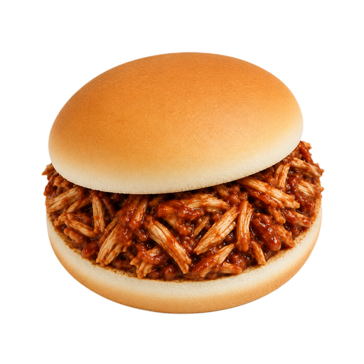 Illustration of Barbecue pork sandwich, on white bun