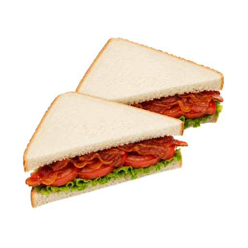 Illustration of Bacon, lettuce, tomato sandwich on white