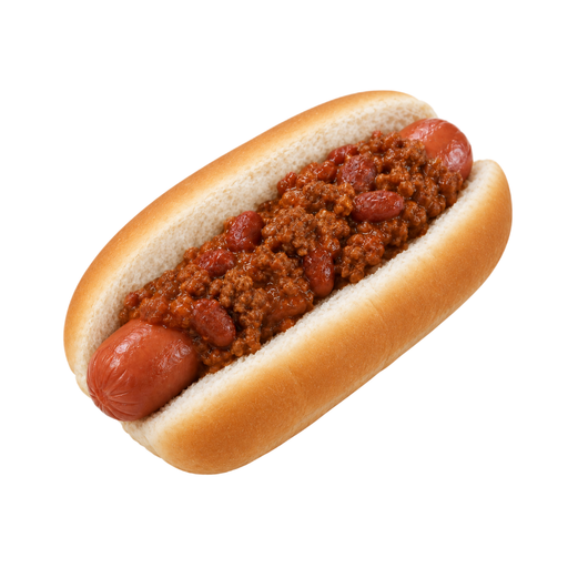 Illustration of Chili hot dog sandwich, on white bun