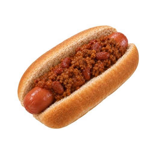 Illustration of Chili hot dog sandwich, on wheat bun