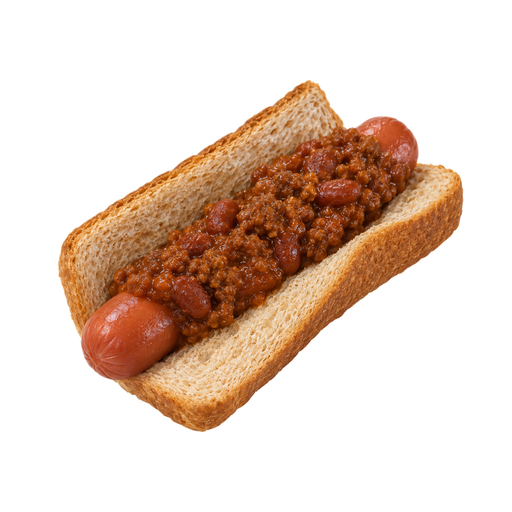 Ilustración de Perrito caliente con chili, en pan de trigo