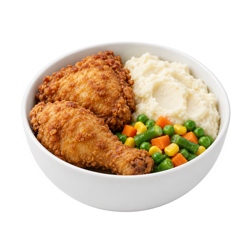 Illustration of Chicken, fried, with potatoes, vegetable, frozen meal