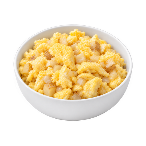 Ilustração de Omelete ou ovo mexido, com batatas e/ou cebolas, gordura não especificada