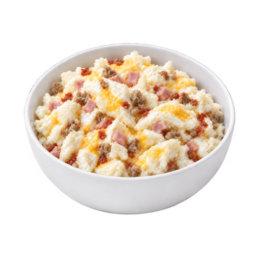 Illustration of Egg white, omelet, scrambled, or fried, with cheese and meat