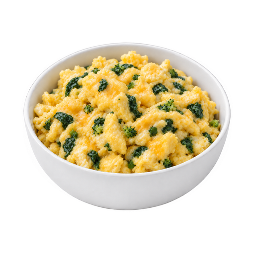 Illustration of Egg substitute, omelet, scrambled, or fried, with cheese and vegetables