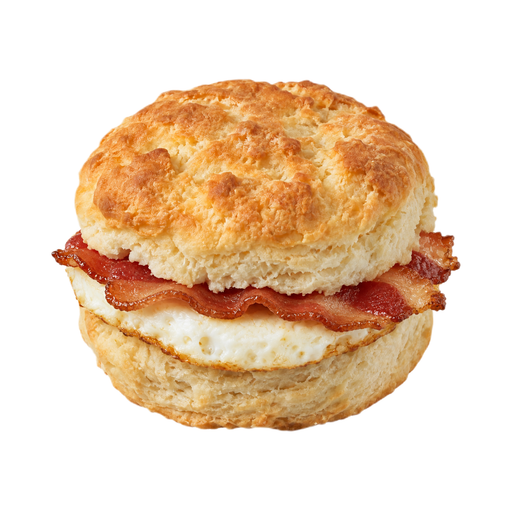Illustration of Egg sandwich on biscuit, with bacon