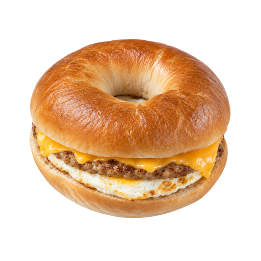 Ilustração de Sanduíche de ovo, no bagel, com linguiça