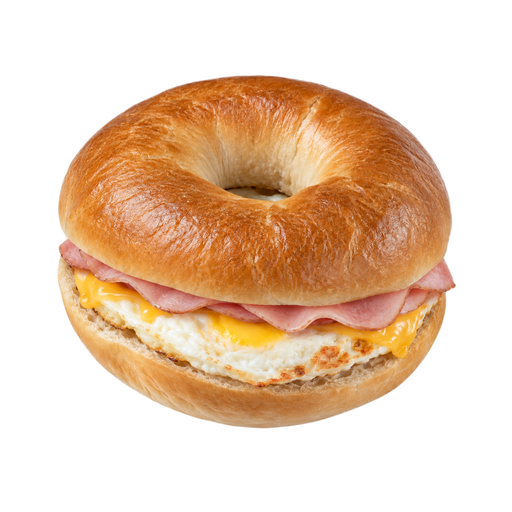 Illustration of Egg sandwich on bagel, with ham