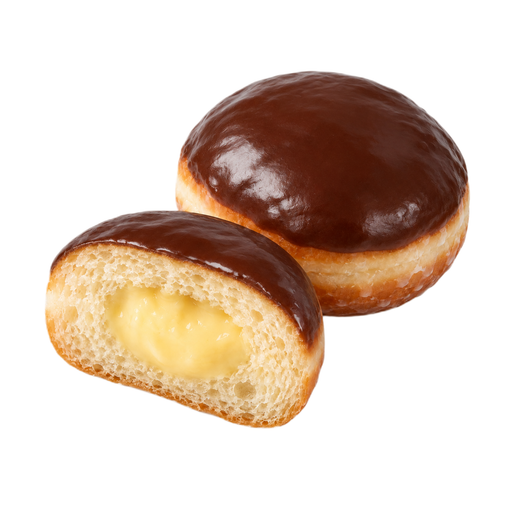 Ilustração de Donut recheado com creme de ovos, com glacê