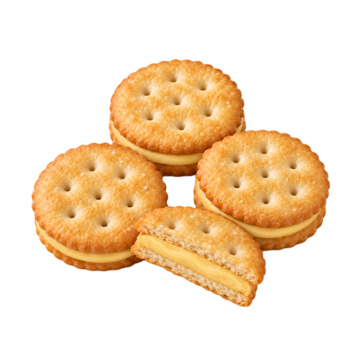 Ilustração de Biscoitos salgados, tipo sanduíche, recheados com queijo