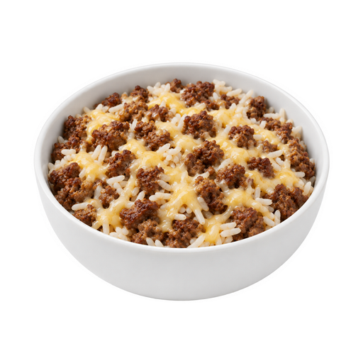 Illustration of Burrito bowl, beef or pork, with rice