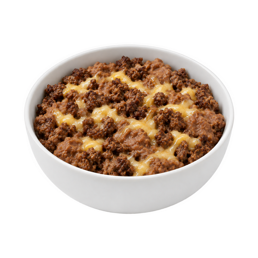 Illustration of Burrito bowl, beef or pork, with beans