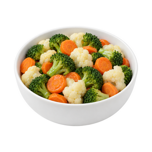 Illustration of Broccoli, cauliflower and carrots, cooked, no added fat