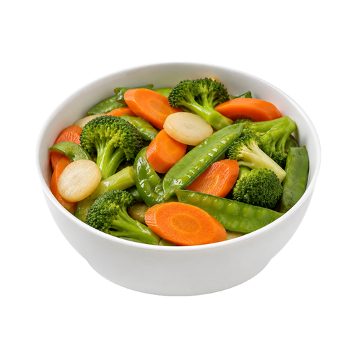 Illustration of Asian stir fry vegetables, cooked, fat added